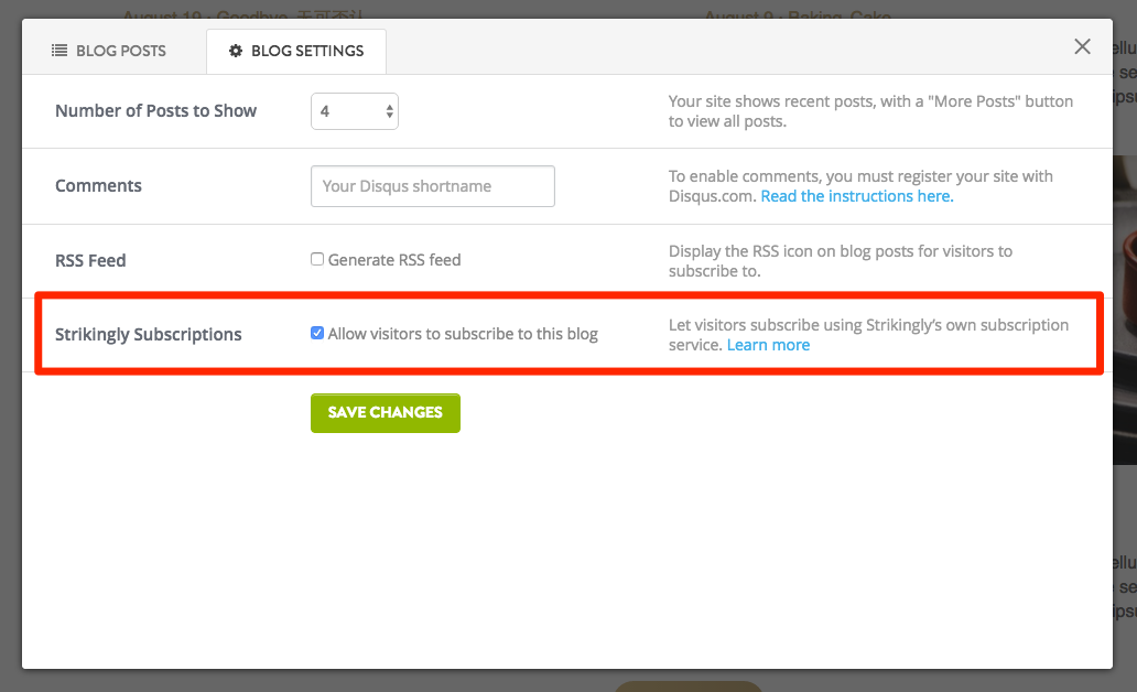 Strikingly Blog Settings Strikingly Blog Settings
